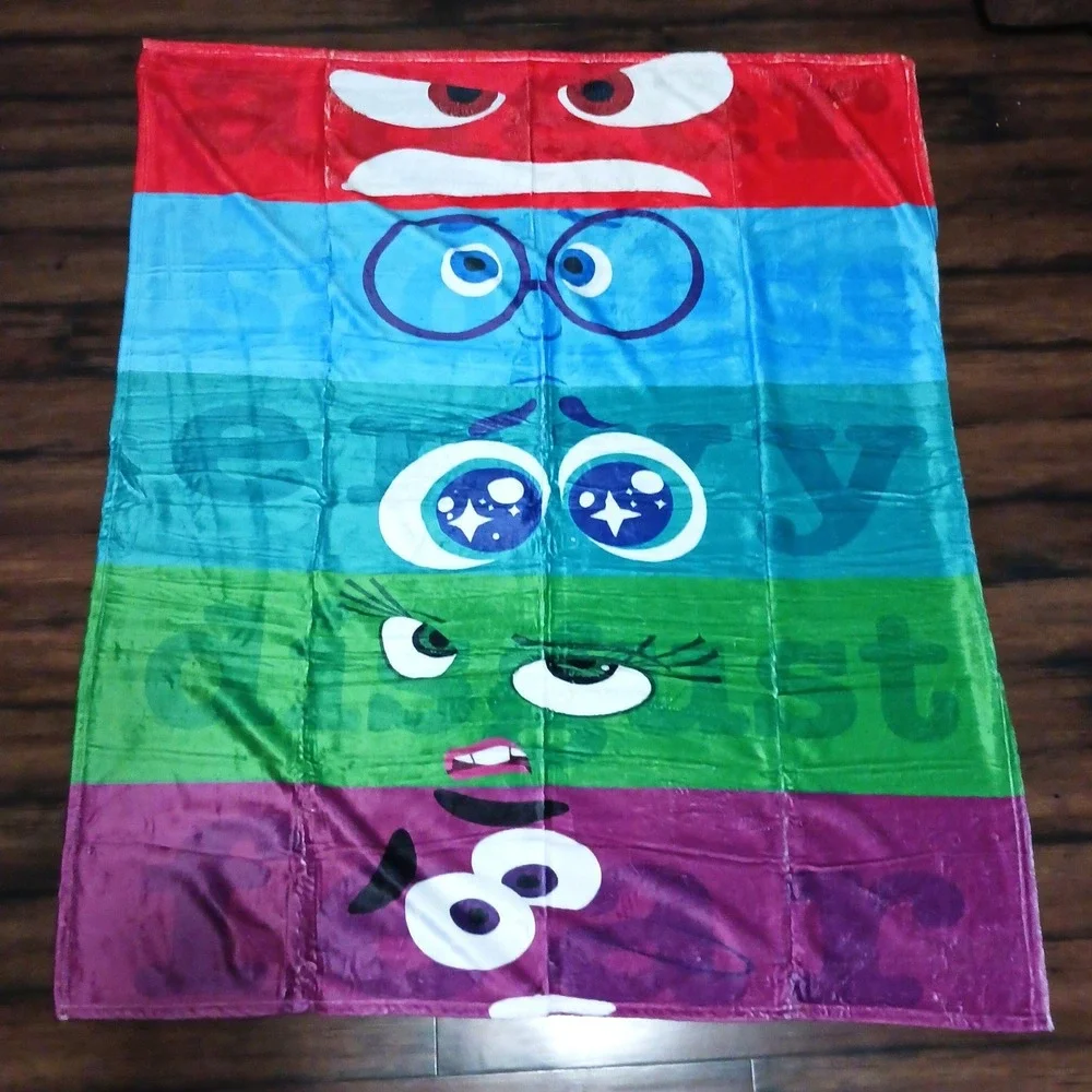 Disney Pixar Inside Out 2 Emotions Fleece Throw Blanket 60x50 MultiColor Striped